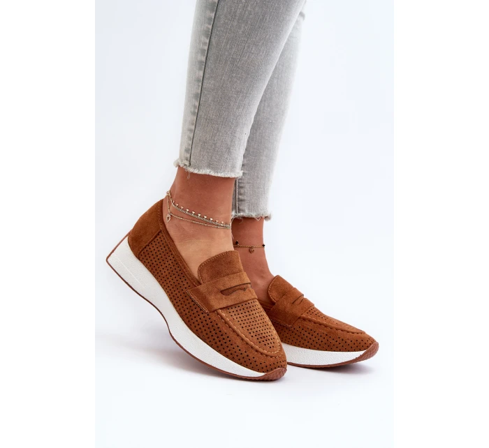 Mokasyny Damskie Na Platformie Eko Zamszowe Camel Inesqua