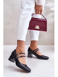 Kožené sandály s pásky na podpatku černé model 21673885 - Laura Messi