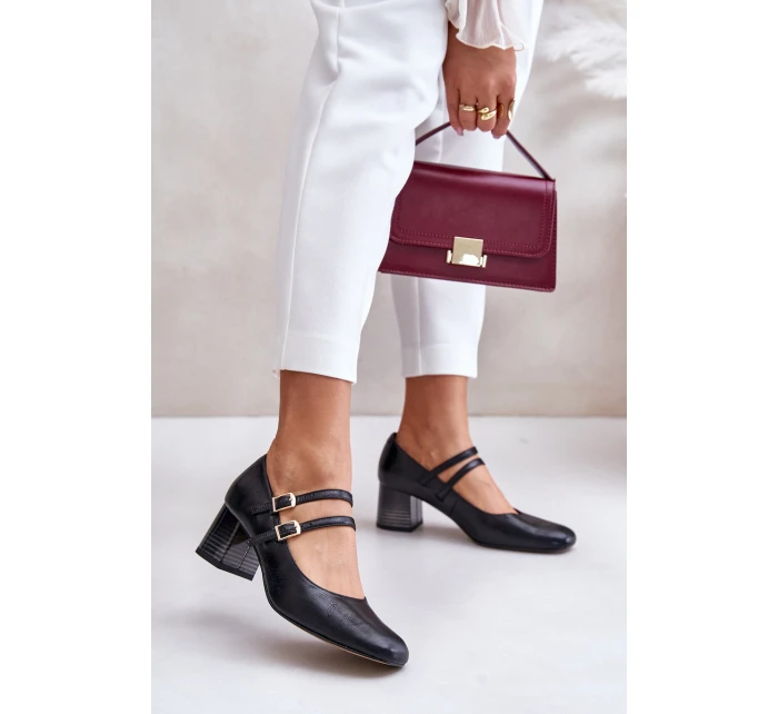 Kožené sandály s pásky na podpatku černé model 21673885 - Laura Messi