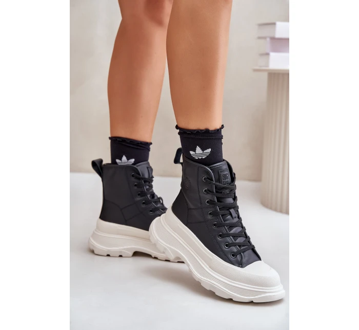 Skórzane Ocieplane Trampki Na Masywnej Platformie Big Star OO274A599 Czarne Skórzane Ocieplane Trampki Na Masywnej Platformie Big Star OO274A599 Czarne