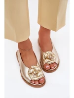 Kožené Ploché Sandály S Ozdobou model 21701887 Zlaté - CheBello