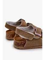 Detské sandále na korkovej platforme, zapínanie na suchý zips, Khaki Rorria