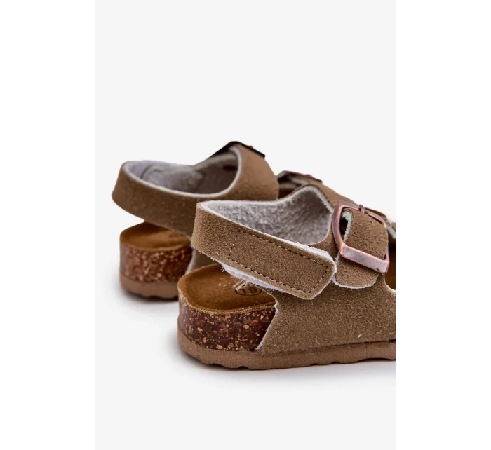 Detské sandále na korkovej platforme, zapínanie na suchý zips, Khaki Rorria