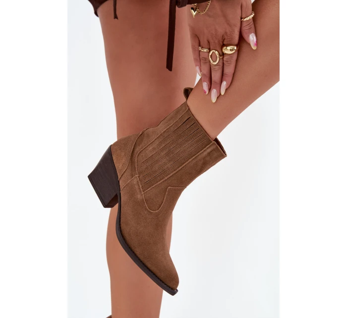 Dámska zateplená členková obuv Dylira na podpätku - ťava, semiš Dámska zateplená členková obuv Dylira na podpätku - ťava, semiš