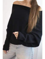 Asymetrický netopierí sveter z viskózy čierny - FPrice