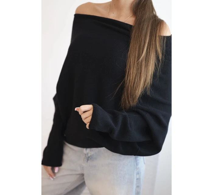 Asymetrický netopierí sveter z viskózy čierny - FPrice