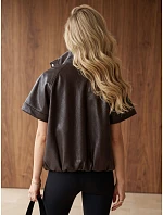 Dámska kožená bunda s krátkymi rukávmi, hnedá, FashionStreet TY6064