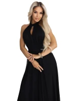 Elegantní maxi večerní šaty na ramínka s a zavazováním v pase černé model 21961746 - numoco basic