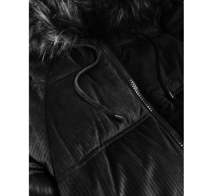 Černá dámská manšestrová bunda s kapucí model 22017377 - Libland