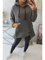 Zateplená mikina s dlouhými zády a kapucí v grafitové barvě Zateplená mikina s dlouhými zády a kapucí v grafitové barvě