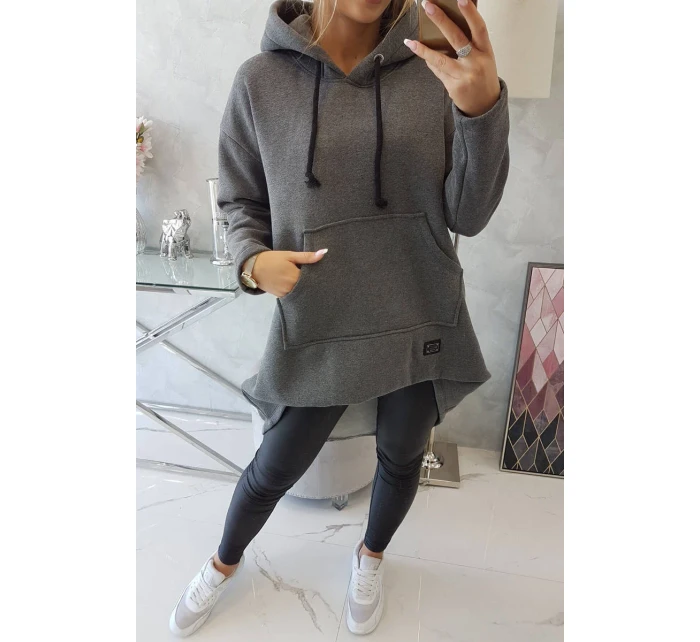 Zateplená mikina s dlouhými zády a kapucí v grafitové barvě Zateplená mikina s dlouhými zády a kapucí v grafitové barvě