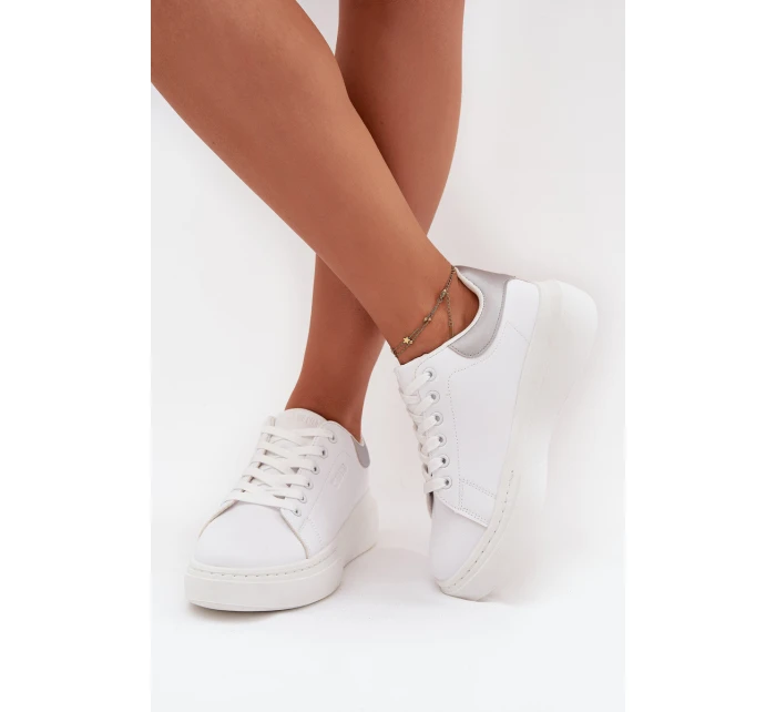 Sneakersy Damskie Na Platformie Big Star SS274245 Biało-Srebrne Sneakersy Damskie Na Platformie Big Star SS274245 Biało-Srebrne