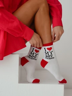Dámske ponožky s nápisom "I LOVE MY BOYFRIEND" - biele