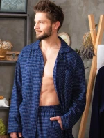 Kľúč MNS 457 B24 Flanelové dlhé/r M-2XL pánske pyžamo bez zipsu