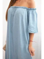 Dámské šaty s krátkým rukávem a volánky světlý denim