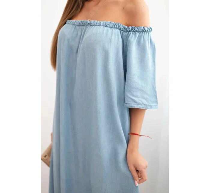 Dámské šaty s krátkým rukávem a volánky světlý denim