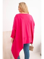 Dámská tunika Plus Size z bavlny s asymetrickým spodním lemem fuchsie