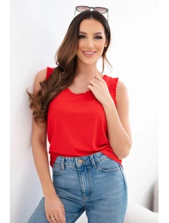 Dámská halenka z viskózy s volánkem u výstřihu červená