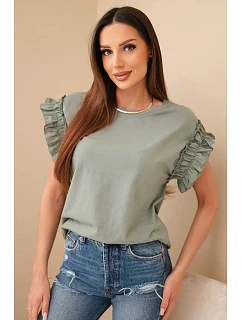 Dámska bavlnená blúzka s volánovými rukávmi khaki