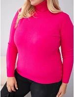 Dámský svetřík z viskózy Plus Size s rolákem v klasickém střihu fuchsiová