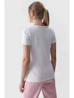 Damski Gładki T-Shirt Z Logo Biały 4F 4FWMM00TTSHF1845-10S