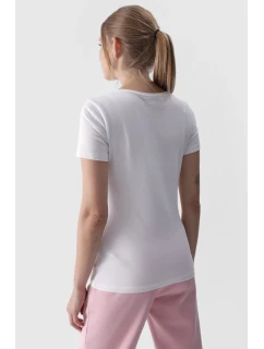 Damski Gładki T-Shirt Z Logo Biały 4F 4FWMM00TTSHF1845-10S