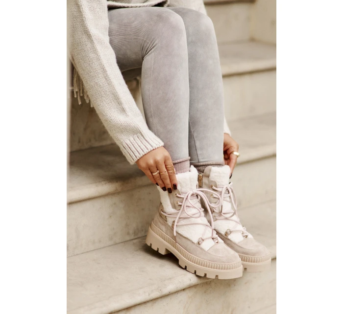 Botki Z Futerkiem Typu Baranek Beżowe Merilana Botki Z Futerkiem Typu Baranek Beżowe Merilana