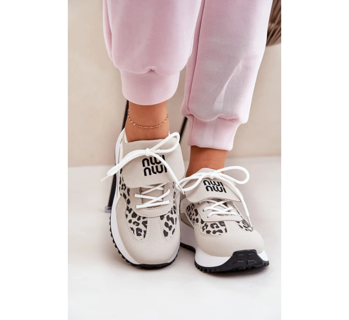 Buty Sportowe Sneakersy Damskie Na Platformie Panterka Biało-Beżowe Pumbes Buty Sportowe Sneakersy Damskie Na Platformie Panterka Biało-Beżowe Pumbes