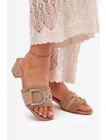 Dámské Sandály Na Podpatku S Ozdobným Detalem Tmavě Béžové model 21699808 - Boto