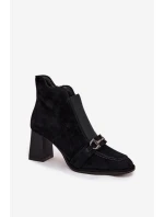 Botki Damskie Z Naturalnego Zamszu Na Słupku Artiker 57C0124 Czarne