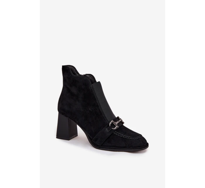Botki Damskie Z Naturalnego Zamszu Na Słupku Artiker 57C0124 Czarne