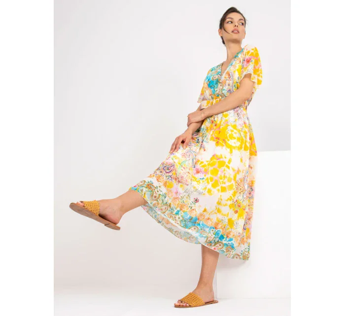 Šaty DHJ SK 15967 1.01P biela a žltá