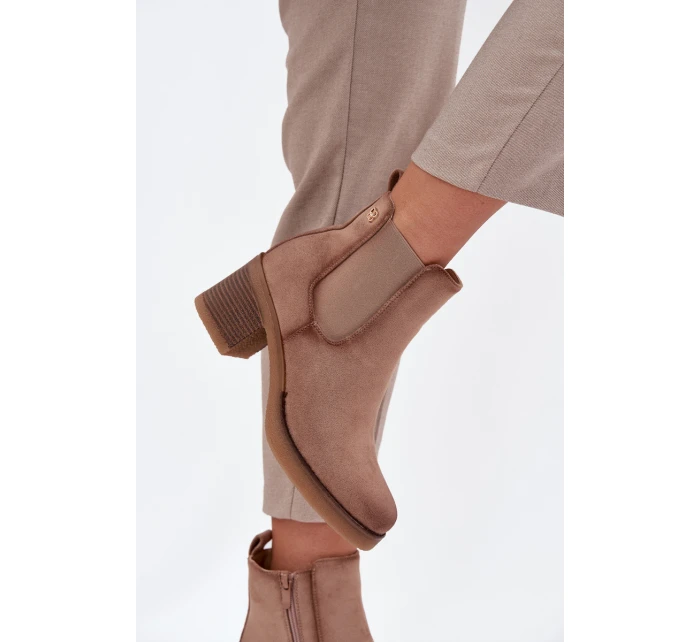 Dámske členkové topánky Zelia na stĺpiku - béžové Dámske členkové topánky Zelia na stĺpiku - béžové