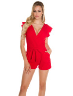Sexy playsuit in a wrap look with flounce & belt