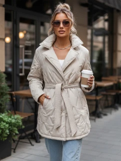 Dámska prechodná bunda s opaskom svetlo béžová FashionStreet TY5587