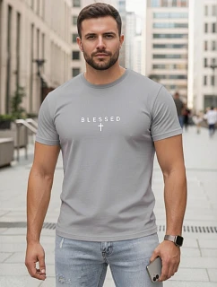 BLESSED sivé pánske bavlnené tričko s potlačou FashionStreet NX5124R