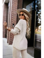 630-1 Teplý sveter s vreckami a rebrovanými manžetami - béžový 630-1 Teplý sveter s vreckami a rebrovanými manžetami - béžový