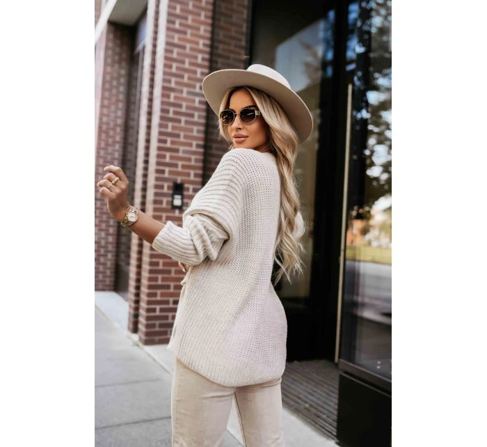 630-1 Teplý sveter s vreckami a rebrovanými manžetami - béžový 630-1 Teplý sveter s vreckami a rebrovanými manžetami - béžový