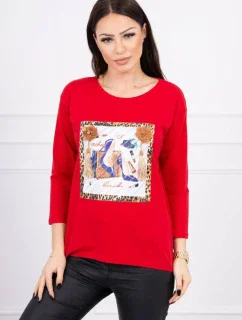 Halenka s 3D grafikou a model 18743922 volánky červená - K-Fashion