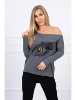 Halenka s potiskem a delšími zády v grafitové barvě Halenka s potiskem a delšími zády v grafitové barvě