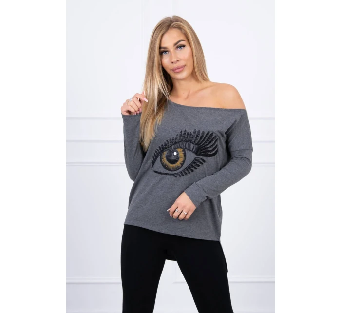 Halenka s potiskem a delšími zády v grafitové barvě Halenka s potiskem a delšími zády v grafitové barvě