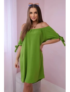 Šaty viazané na rukávoch olivové