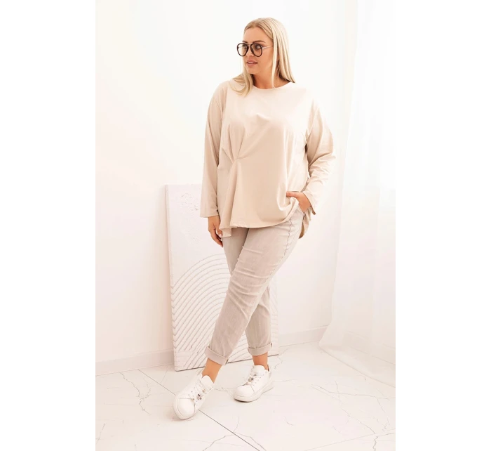 Dámska blúzka v nadmernej veľkosti s bavlnou, vreckom a vyhrnutými rukávmi kiwi