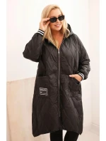 Dámska prešívaná bunda s kapucňou a športovými manžetami Plus Size Black