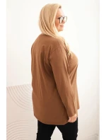 Dámská blůza Plus Size s výstřihem do V a dlouhým rukávem hnědá