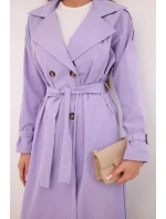 Dámský kabát v pase s límcem světle fialový