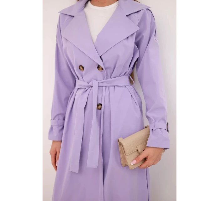 Dámský kabát v pase s límcem světle fialový