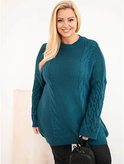 Dámský svetr Plus Size s copánkovým vzorem modrý mořský