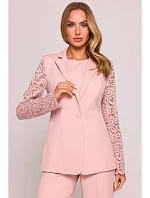 Dámske sako s čipkovanými rukávmi M865 Powder pink - MOE