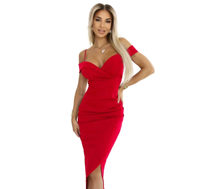 Midi šaty s odhalenými rameny a výstřihem model 21188869 - numoco basic Midi šaty s odhalenými rameny a výstřihem model 21188869 - numoco basic